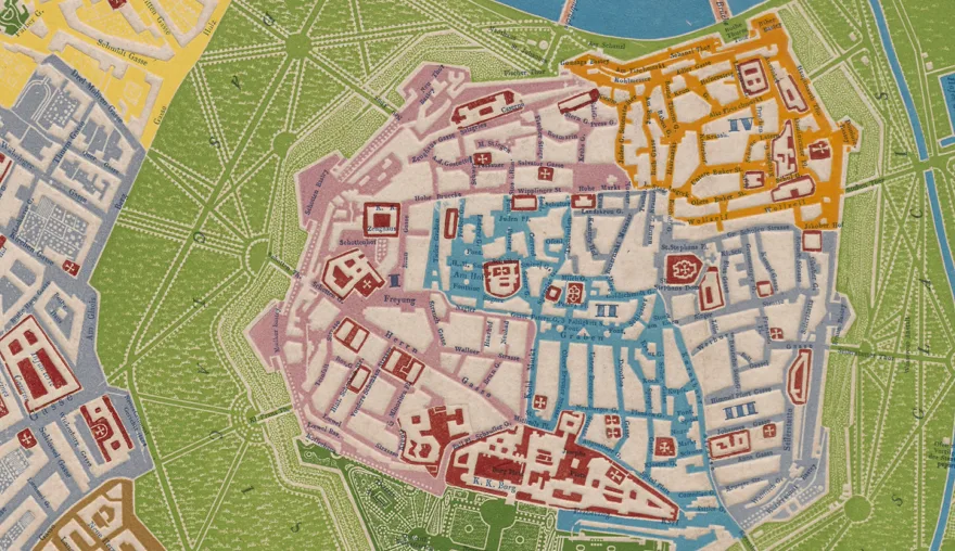 An Embossed Map of Vienna by Georg Bauerkeller